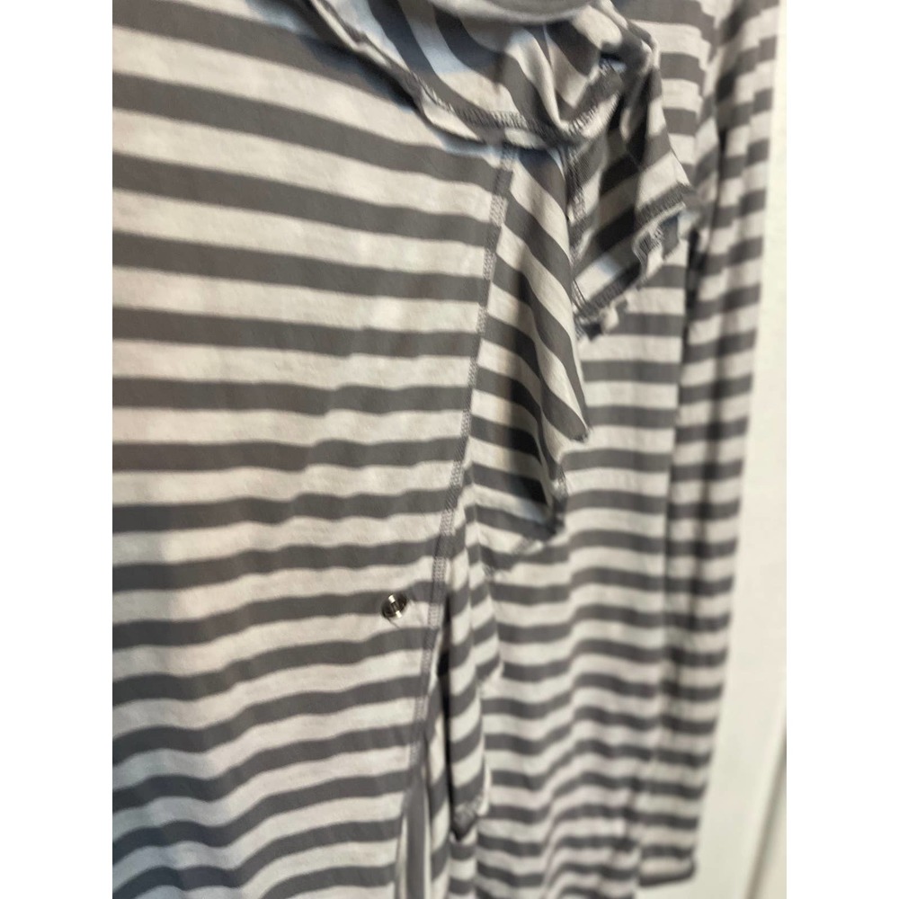 Allen Allen Gray And White Striped Cardigan S, Nautical, Preppy , Resort View 2
